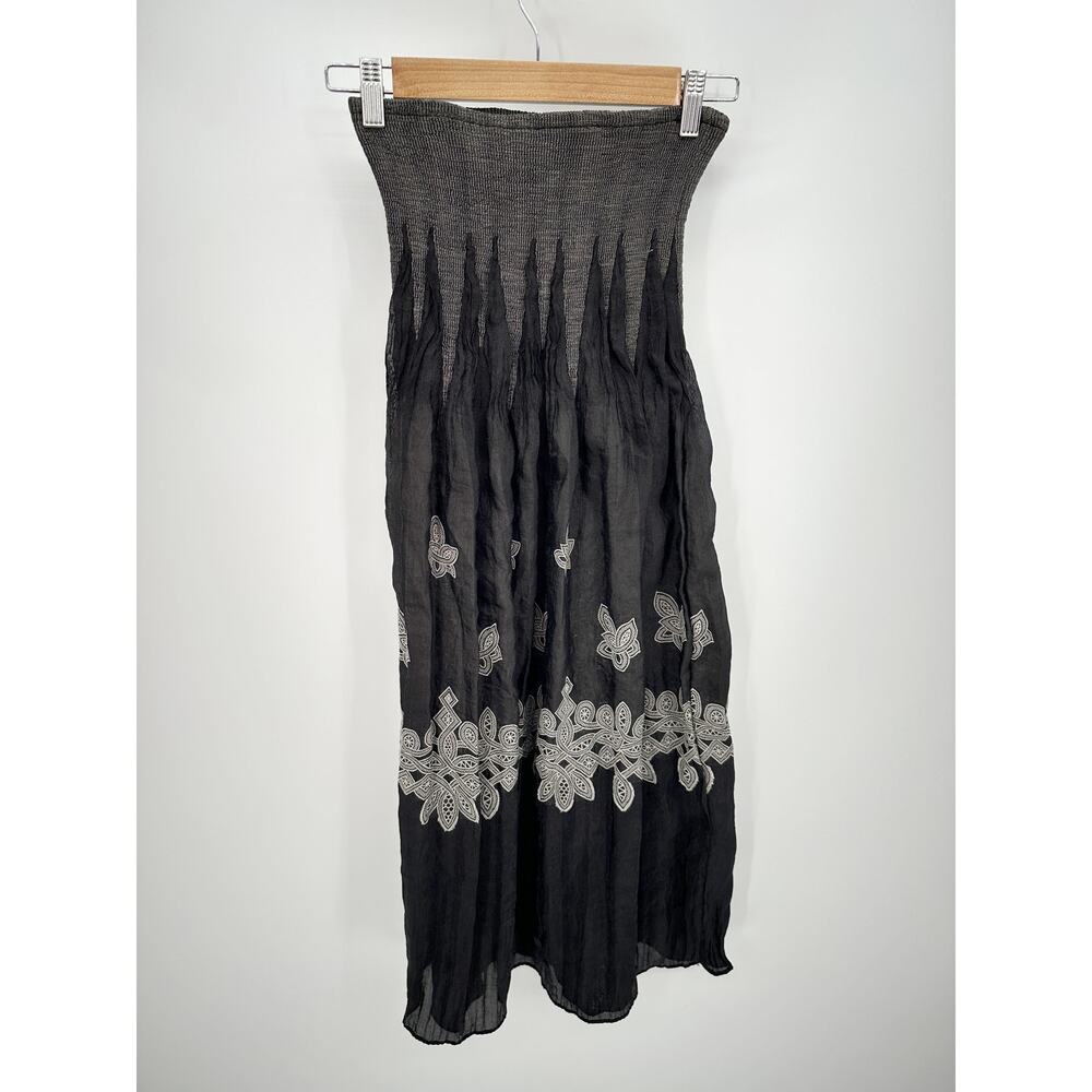Lapis Women Strapless Midi Dress Size OS Black Floral Pleated Fairy Resort Dark